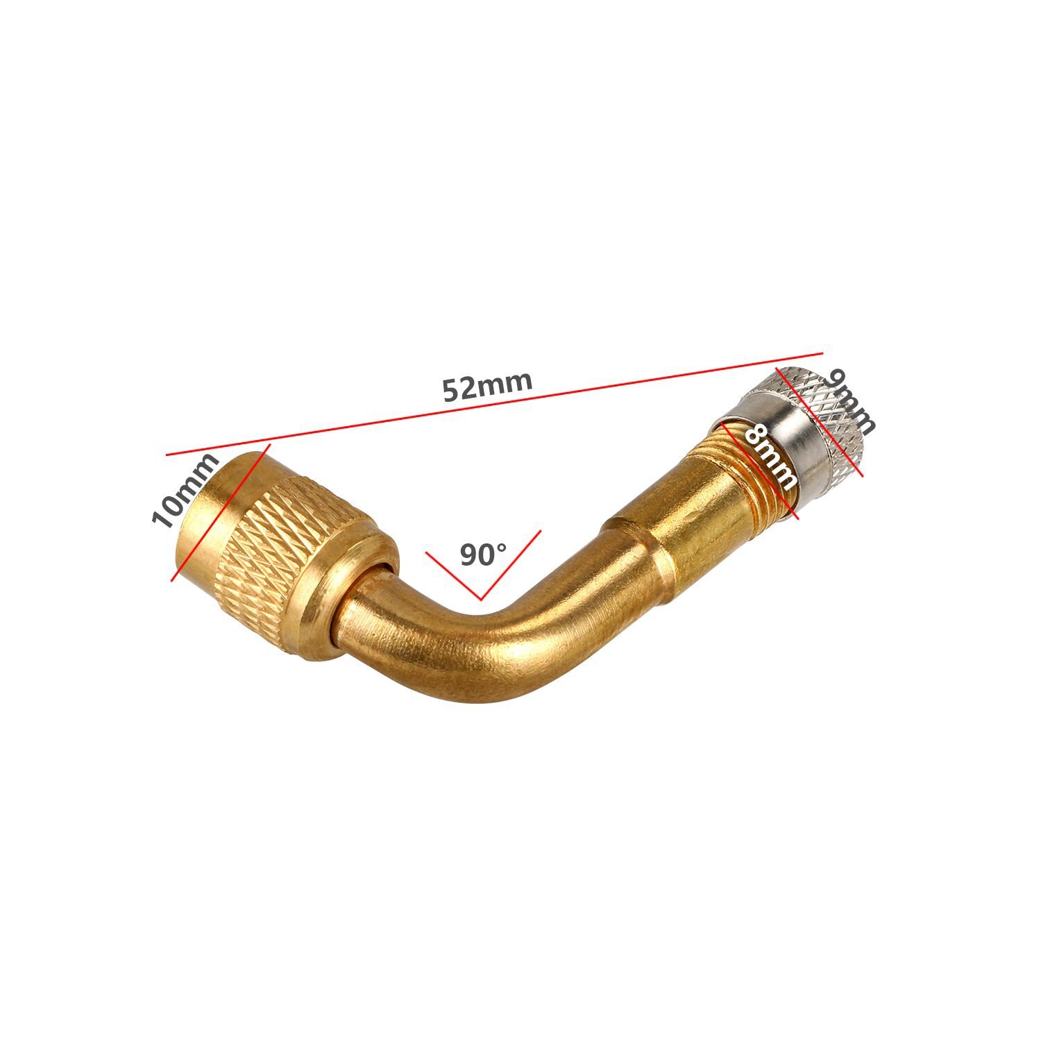 1 Paar Air Tyre Ventiel Uitbreiding Adapter Band Reparatie Tool Voor Auto Vrachtwagen Motorfiets Fiets Accessoires 45 90 135 graden Messing: 90 Degree Gold