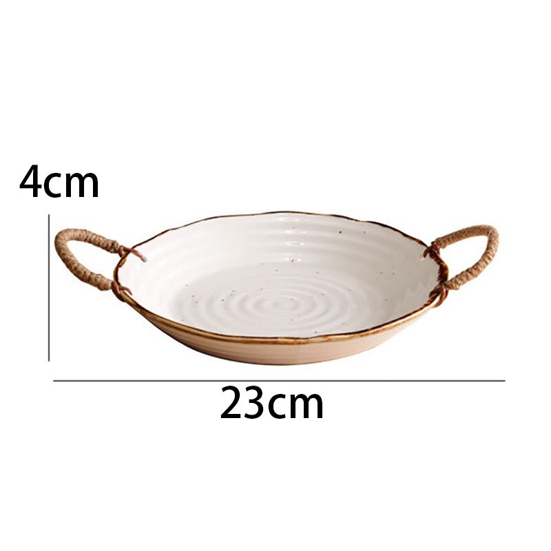 Retro Keramische Plaat Creatieve Hennep Touw Binaural Decoratieve Ontbijt Brood Schotel Desktop Fruitsalade Platen Keuken Servies: B