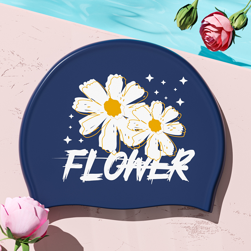 Stylish Silicone Swimming Cap Waterproof No Leaking Printed Swim Cap Shower Pool Keep Hair Dry: PURPLE