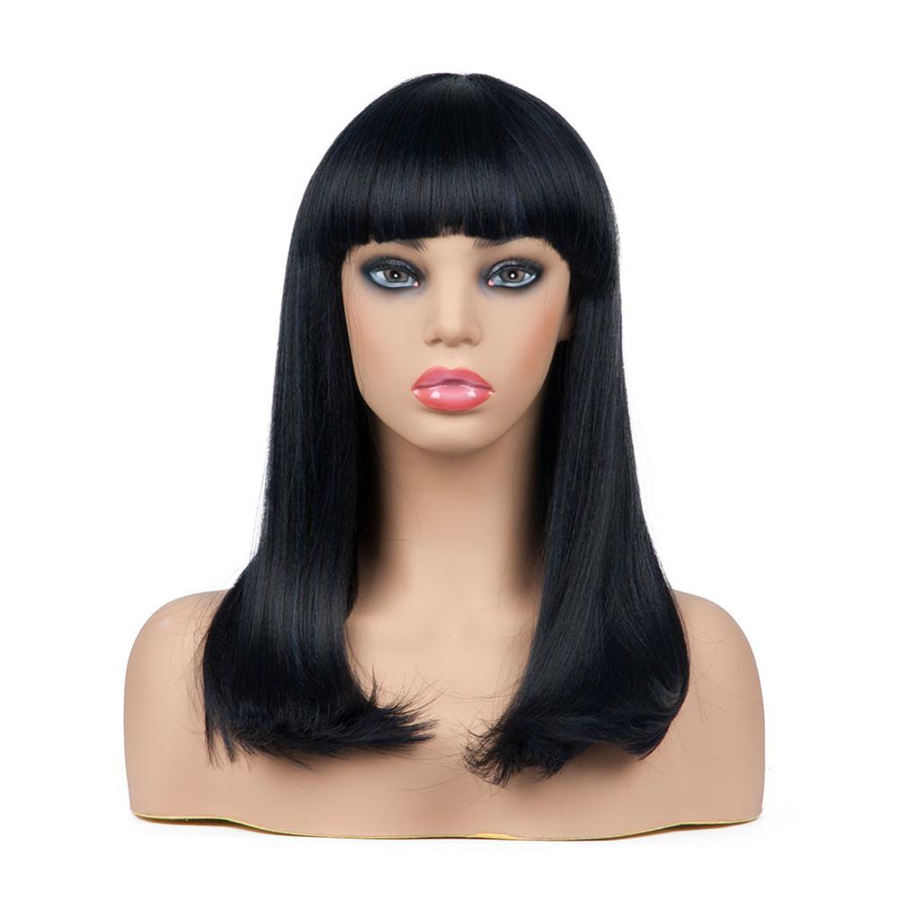 Whosale Top Black Straight Bob Style Synthetic Hair Wig With Bangs Lace Front Wigs