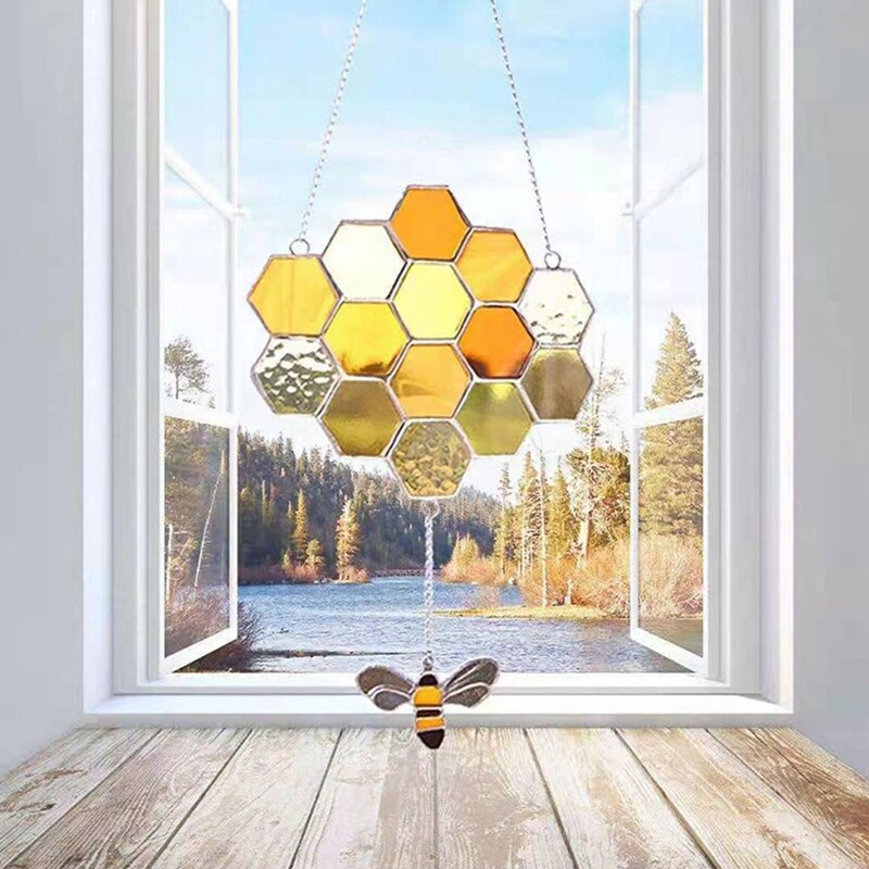 Colgante de abeja de avispas de colores, mosaico hecho a mano, panal de abeja, artesanías colgantes, decoraciones de jardín, del Día de la madre: GJ5