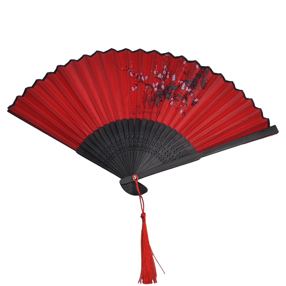 Abanico plegable de mano de seda con estampado de estilo japonés chino tradicional, borla de mango de madera, de boda , decoración del hogar