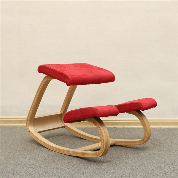 Original Ergonomic Kneeling Chair Stool Home Office Furniture Ergonomic Rocking Wooden Kneeling Computer Posture Chair: Suede Red