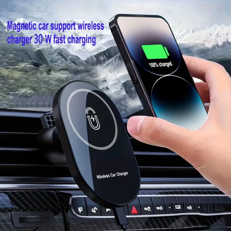 Cargadores magnéticos inalámbricos para coche, soporte de teléfono con salida de aire de 30W para Magsafe iPhone 16, 15, 14, 13, 12 Pro Max, estación de carga rápida para coche