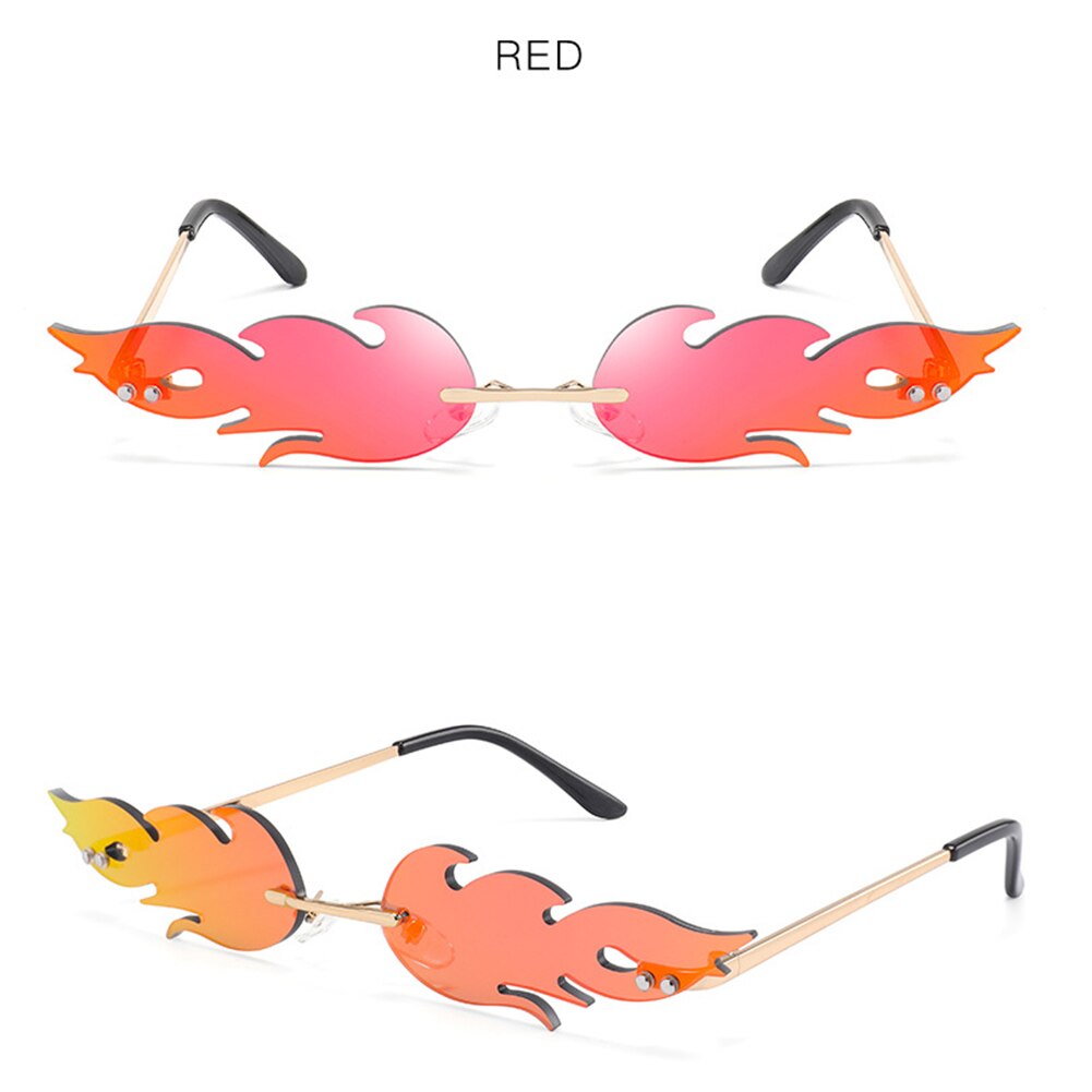 Okulary przeciwsłoneczne ogień bez oprawek fala okulary przeciwsłoneczne ogień płomień okulary Streetwear okulary robić jazdy samochodem modny wąska moda UV 400: Czerwony