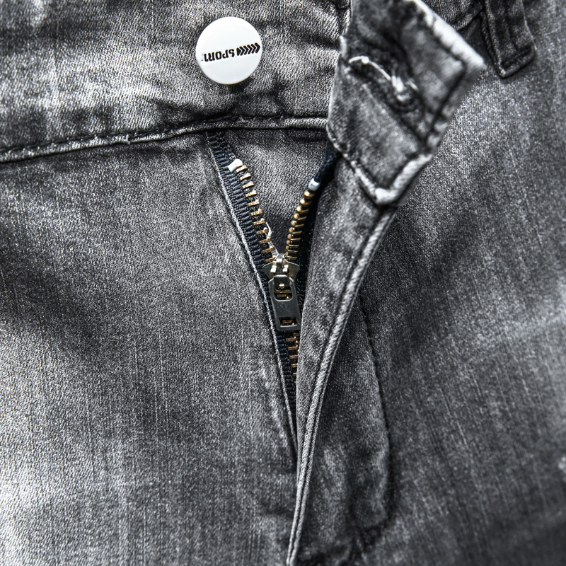 NOVEDAD DE VERANO en pantalones vaqueros cortos rasgados para hombre, pantalones cortos de tela vaquera elásticos gris ajustados informales a la , ropa de para hombre