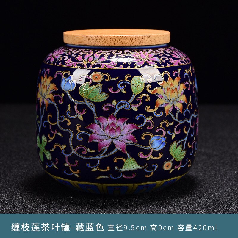 Porcelain Enameled Ceramic Tea Caddy Portable Sealed Tank Storage Jar Moisture-proof Tank Storage Box Candy Snacks Universal Jar: black