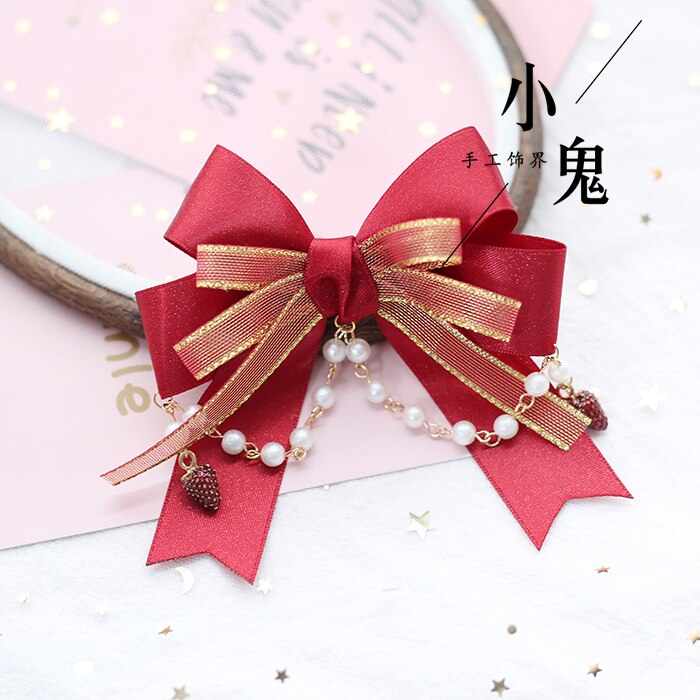 Japonais doux Lolita cheveux bande KC fraise épingle à cheveux accessoires de cheveux fraise cou chaîne clip bandeau: H bead chain