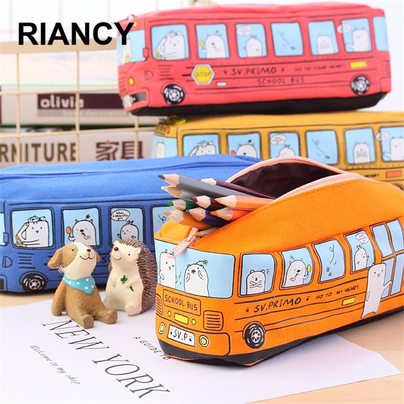 School Bus Cute school pen case fabric pencil bag etui a crayons cuir pencil pouch stifte tasche pencil case school bag pl 04972