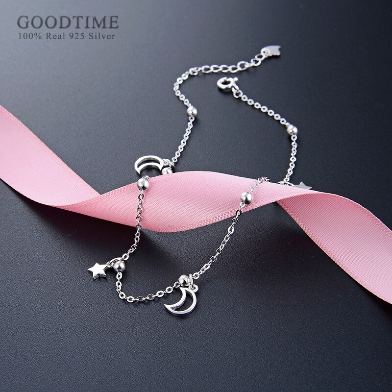 Mode Vrouwen Enkelband Echt 925 Sterling Zilveren Ster En Maan Zirkoon Kralen Enkelbandje Voet Accessoires Dress Up Voor Meisje Jurk up