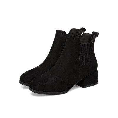 Botas de inverno de outono botas de tornozelo preto para mulher salto grosso deslizamento em sapatos de senhoras botas bota feminina 35-43: 6.5