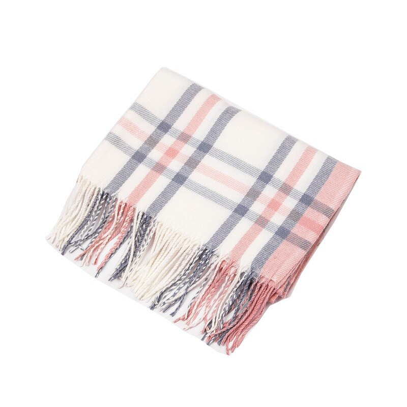 Winter Cashmere Plaid Double Fringe Scarf Women's Warm Blue Shawl: 9