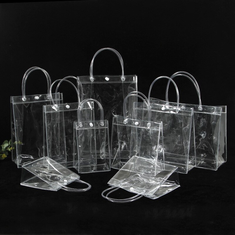 10/20 stks/partij Transparant Zacht PVC Tote Verpakking Zakken met Handlus Doorzichtige Plastic Handtas Cosmetische Tas