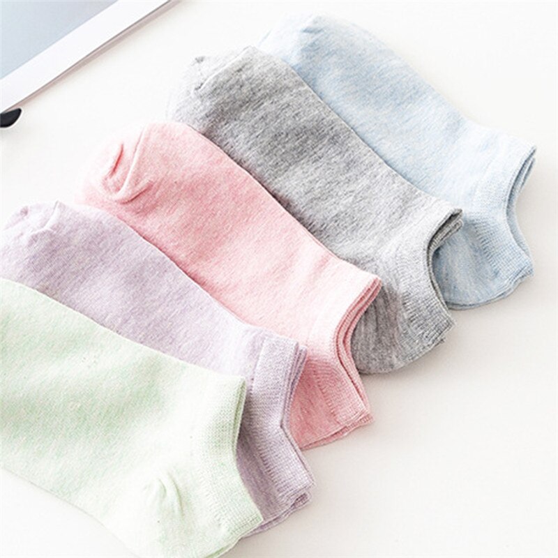 Chaussettes en coton couleur bonbon | Chaussettes courtes, couleur unie, bouche peu profonde, pour femmes et filles, directe