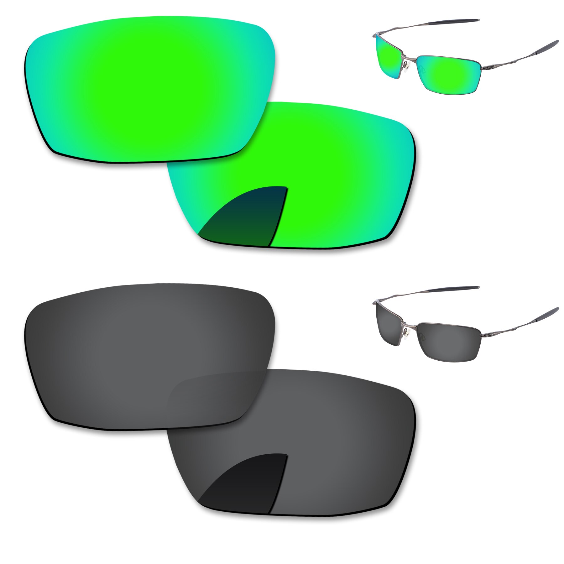 Alphax Vervanging Lenzen Voor-Oakley Vierkante Snorhaar Zonnebril Gepolariseerde-Meerdere Opties: 2 Pairs-Black-Green