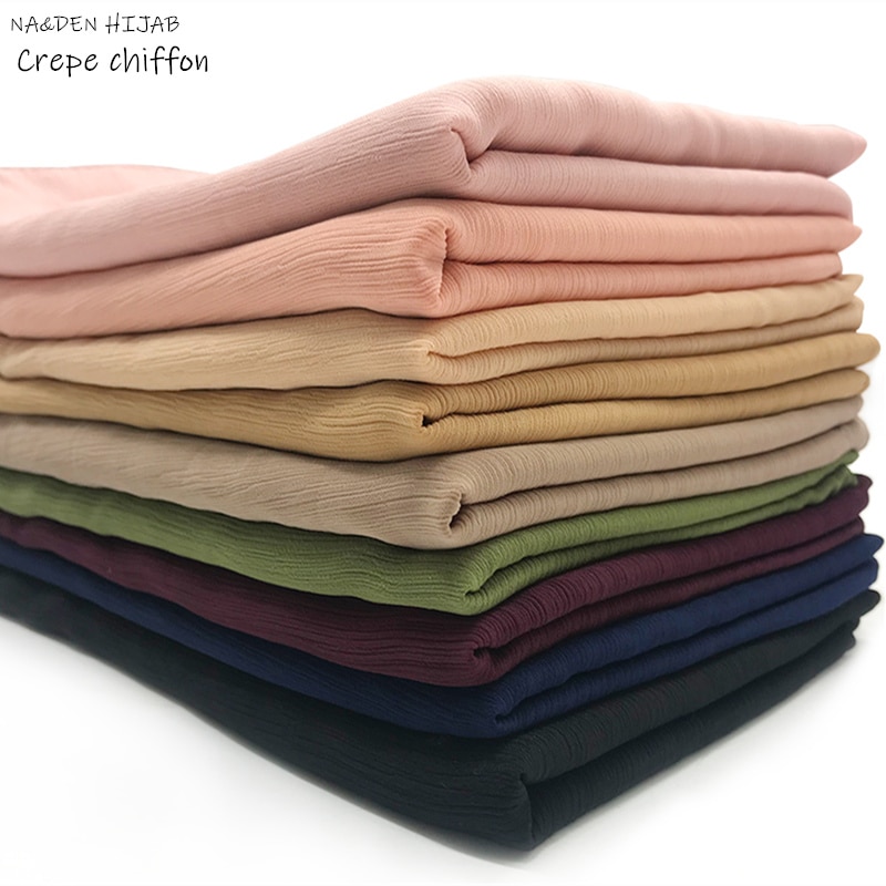 crêpe mousseline hijab écharpe magnifique solide foulards musulmans 10 pièces rides foulards de