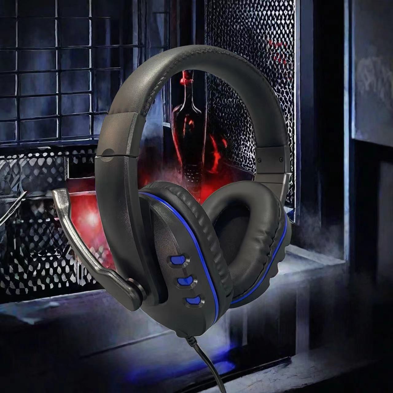Cuffie Gaming Over-Ear - Headset Cablato con Microfono - Control Volume - 300g - per Laptop, Desktop, Dispositivi Gaming: Blu