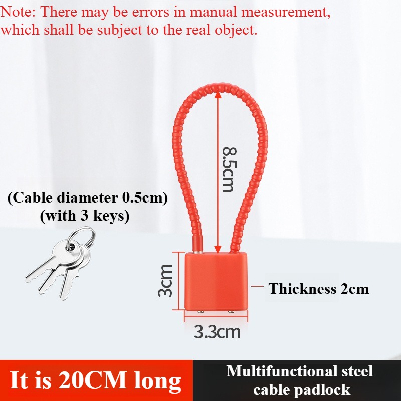 Portable Multifunctional Cable Lock Flexible Equipped with Keys Padlock Waterproof Alloy Steel Suitcase Lock Bicycle: Gold