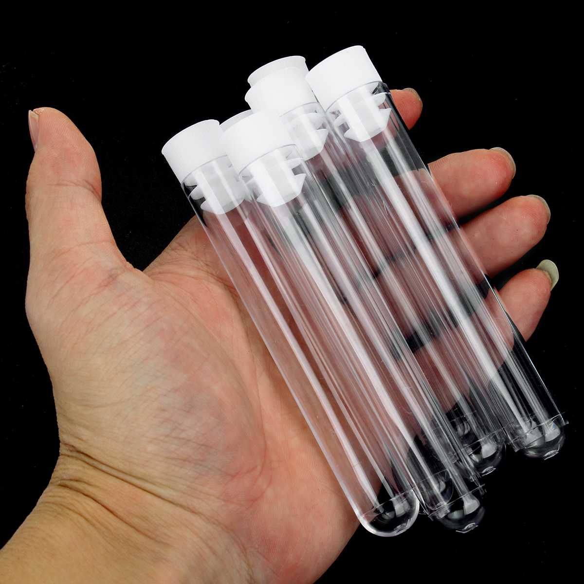 60Pcs/Pack Transparent Laboratory Plastic Test Tubes Vials With Caps Test Tube Rack Stand Clear Like Glass School Lab Supplies