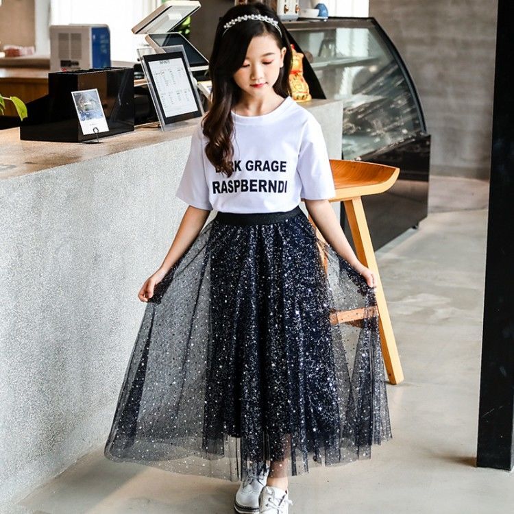 Falda blanca y negra para niñas, ropa de calle activa, primavera y verano, vestido de princesa, falda de malla