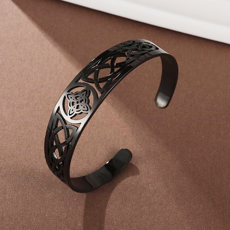 Pulsera con nudo de bruja, brazalete abierto ajustable de acero inoxidable, amuleto de brujería celta, joyería para hombres y mujeres, de cumpleaños: Rodio plateado