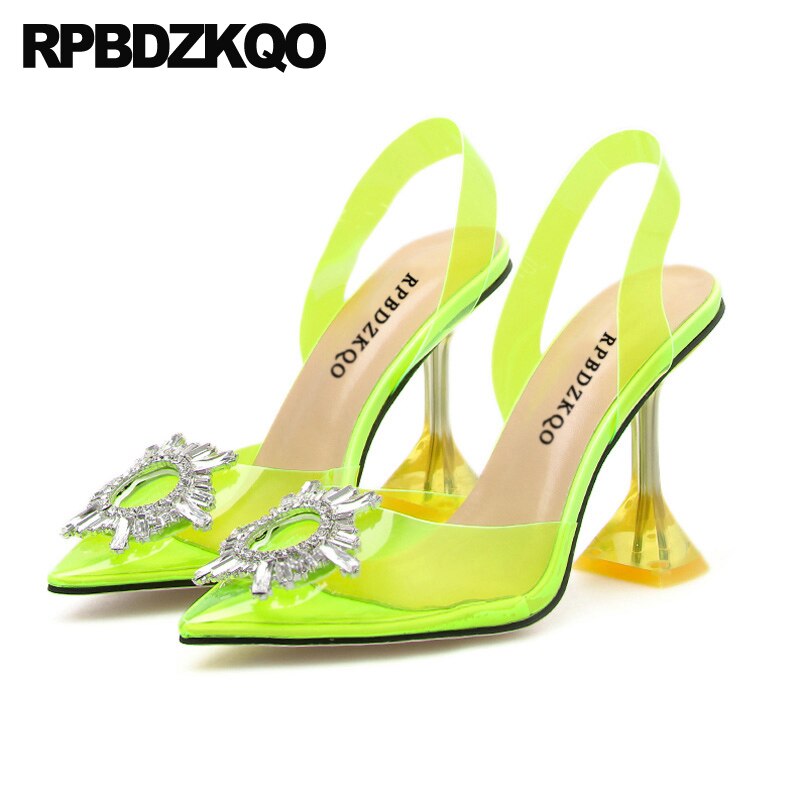 Zapatos casuales transparentes para mujer Zapatos de tacón bajo de pvc transparente amarillo con punta puntiaguda tacones altos scarpin tamaño grande cristal extremo