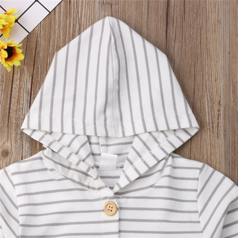 Pasgeboren Baby Jongen Meisje Gestreepte Romper Casual Peuter Zuigelingen Hooded Lange Mouwen Breasted Slanke Jumpsuit Kleding Kids Outfits