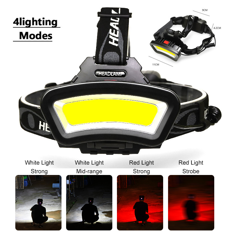 Rechargeable LED Headlight 200m Long Lighting Distance Headlamp Wide Angle COB Head Lamp light Lantern USB Use 2*18650