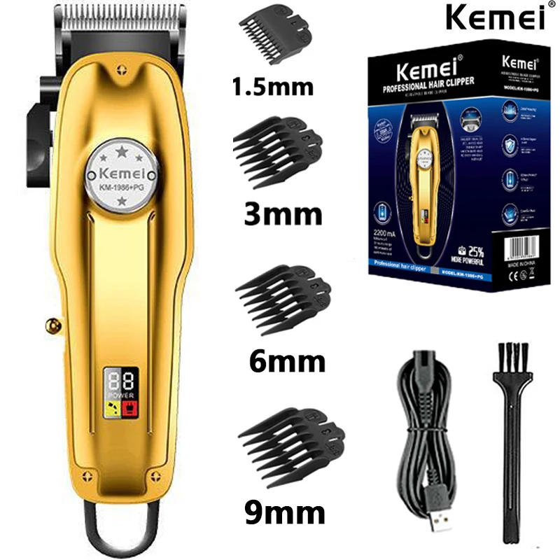 Kemei KM-1986PG Herren-Haarschneidemaschine oder Klingen, kabellos, elektrisch, USB-Aufladung, LCD-Anzeige, Friseur-Haarschneidemaschine, Haarschneidemaschine: Grün