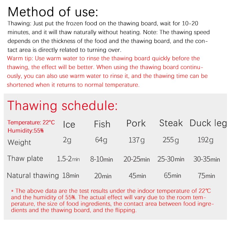 Fast Defrost Tray Fast Thaw Frozen Food Meat Fruit Quick Defrosting Plate Board Defrost Tray Thaw Master Kitchen Gadgets