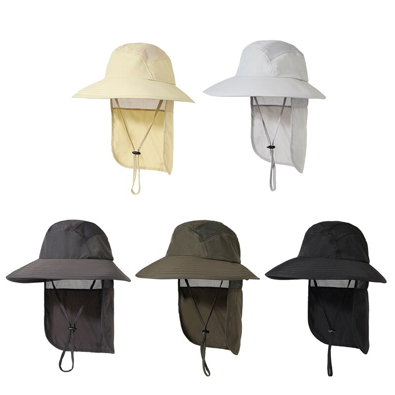 Summer Men UPF 50+ Sun Protection Cap Wide Brim Fishing Hiking Hat With Neck Flap Neck Cover Bucket Hat W