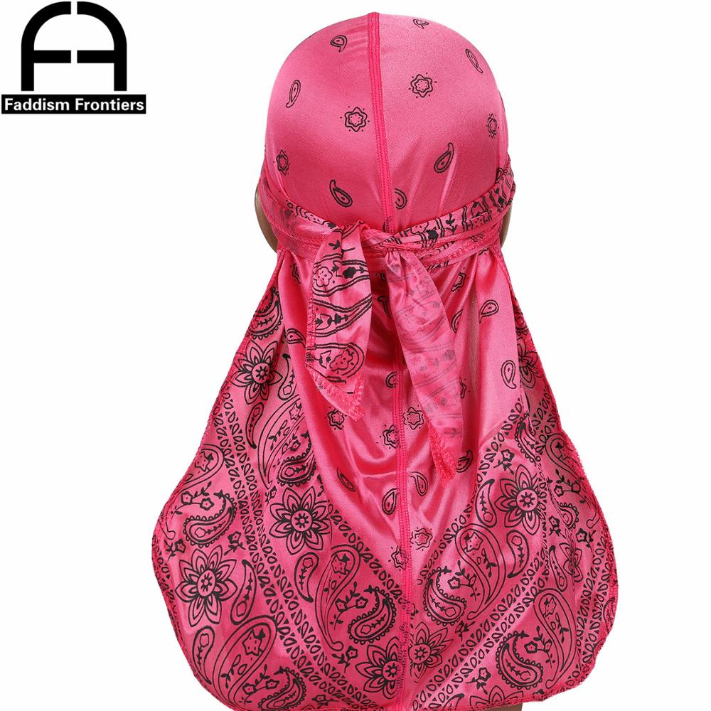 Men Silk Durag Paisley Printing Silky Durags Bandanas for Men Long Straps Headwear Head Scarf Wave Cap Headwrap Durags: Rose Red