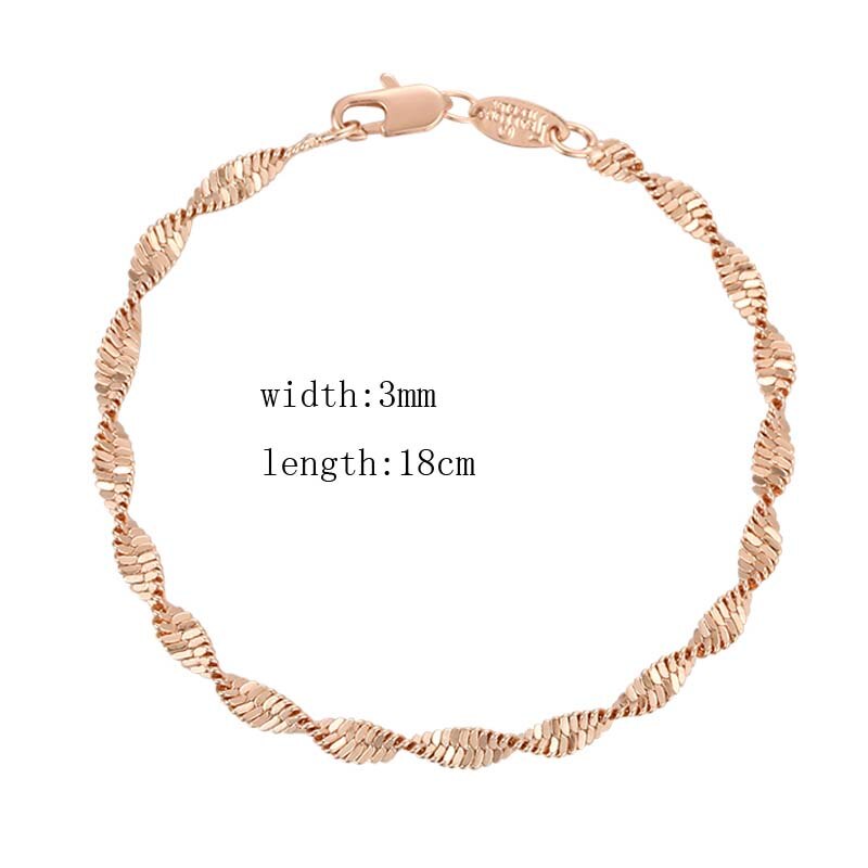 Fj Mannen Vrouwen 585 Rose Goud Kleur Wave Curb Smart Armband Link Bead Chain Sieraden: RB0089