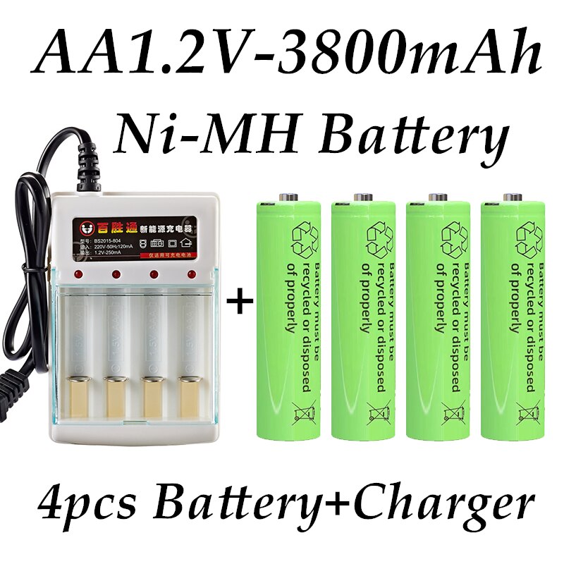 AA1.2V Ni-MH rechargeable Battery, 3800 MAH plus 3000 MAH package, suitable for MP3, remote control, toys and other products: YELLOW