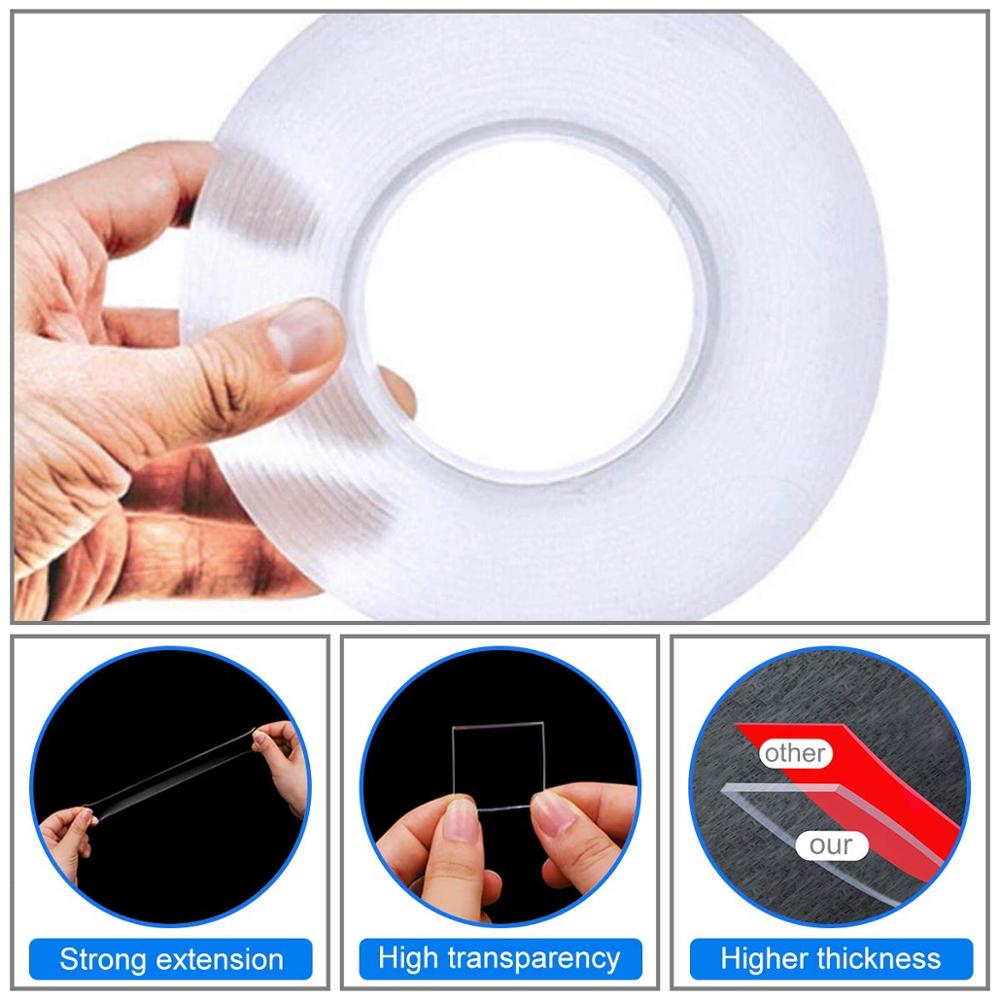 3M Nano Magic Double Sided Face Tape Adhesive Transparent Clear Tape tape Sealing Reusable Waterproof Sticky Wall Tape Bathroom
