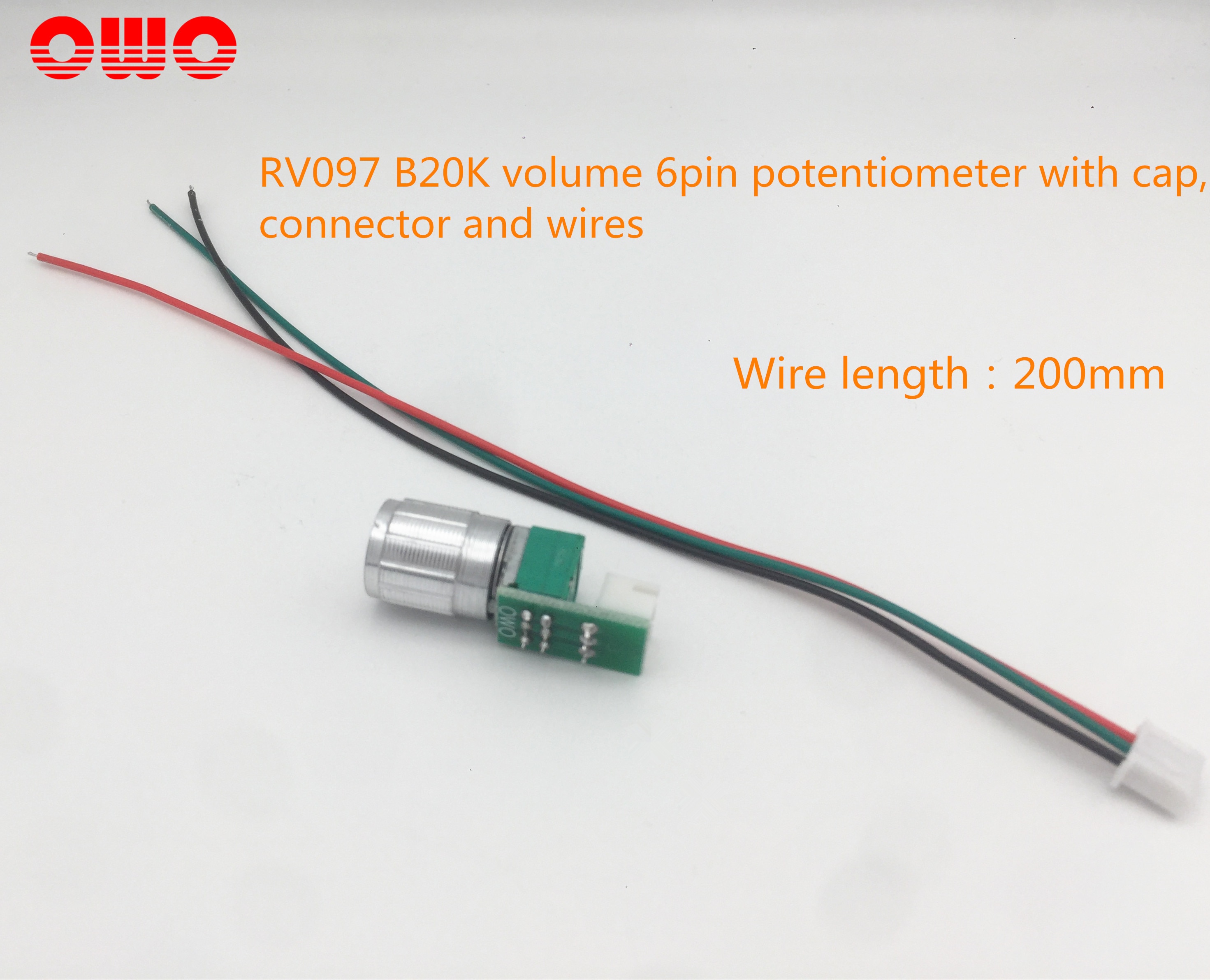 RV097 20K volume potentiometer 6pin adjustable potentiometer with aluminum knob cap ,connector,wires cables