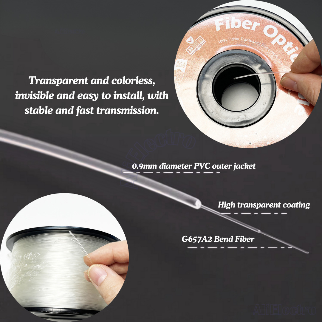 500m G657A2 Fiber 0.9mm diameter PVC Invisible Fiber Optical Cable Transparent Patch Cord Indoor SM Bend Insensitive Free shipp