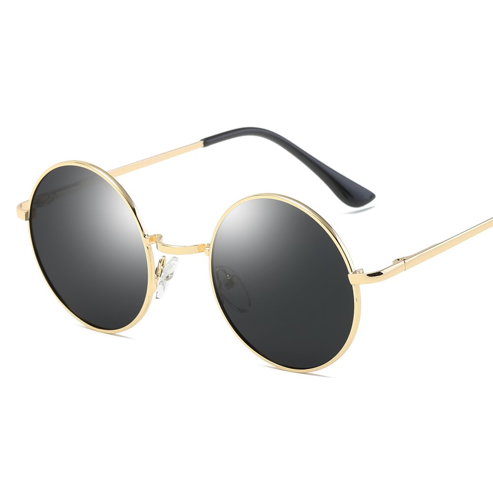 Gafas de sol con montura redonda pequeña, gafas de sol polarizadas Retro, gafas de sol clásicas circulares doradas, plateadas, azules, negras, UV400, lentes de sol para dama y hombre: Gold Black