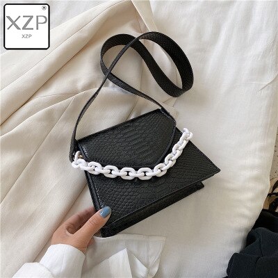 XZP Small Square Bag for Woman Paisley Portable Wild Shoulder Bag Messenger Handbag Crocodile Leather Purse Sac A Main: Black