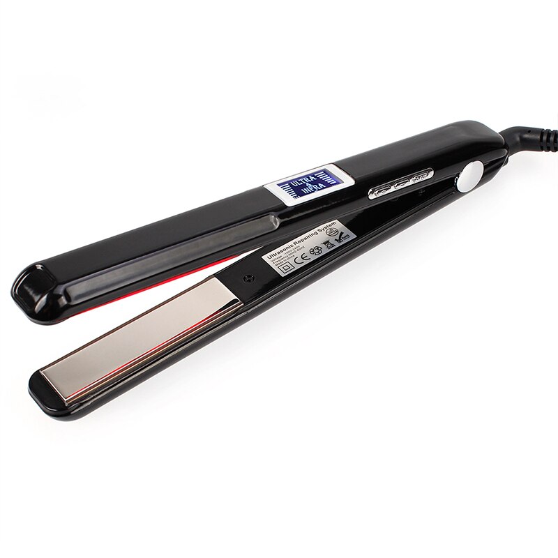 Piastra per capelli professionale a infrarossi 2 in 1 e bigodino 1.25 pollici tormalina ceramica titanio ioni negativi ferro galleggiante 3D: nero / EU