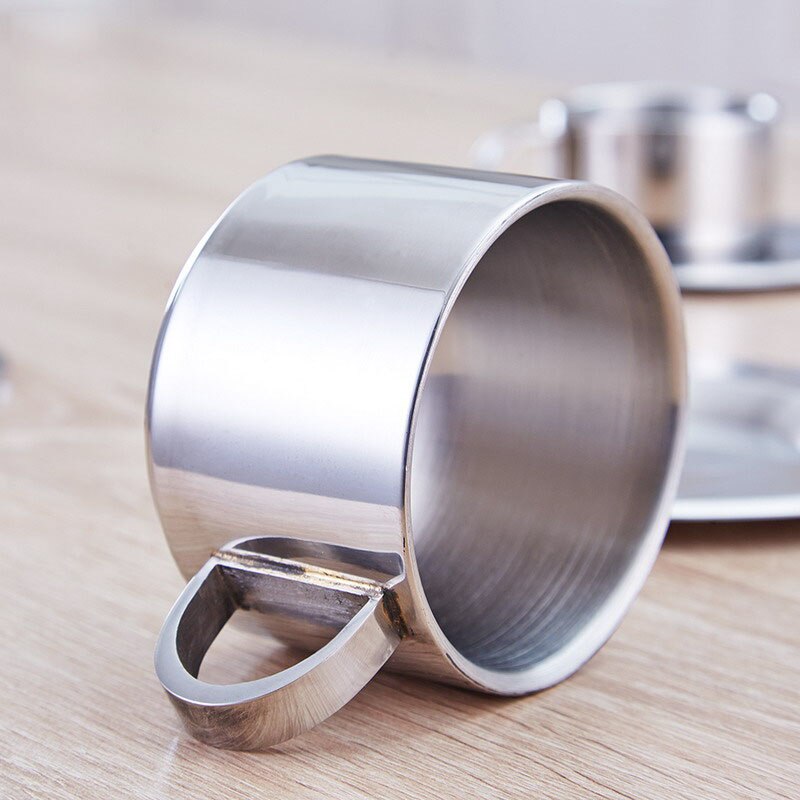 220ml Large Size Coffee Cup Set High Grade Coffee Mug Tea Cups With Spoon And Plate Stainless Steel Tea Cup Set