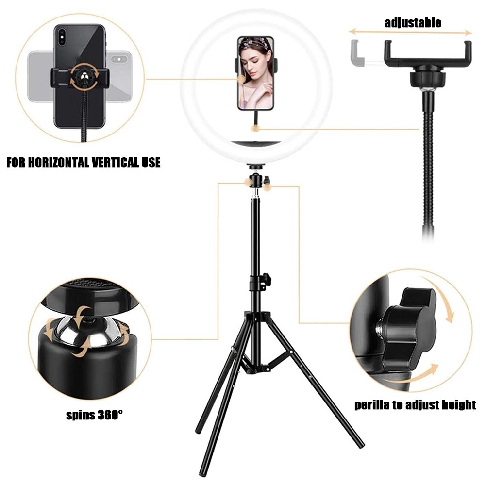 Lamp Photography Dimmable LED Phone Studio USB Ring Fill Lamp Photography Light with Tripod for Makeup