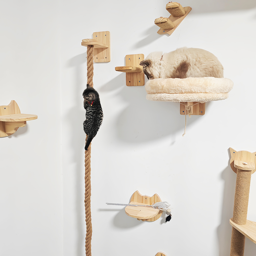 Cat climbing rope cat rack solid wood cat climbing rack sky-high rope large cat rope ladder wall-mounted cat jumping platform