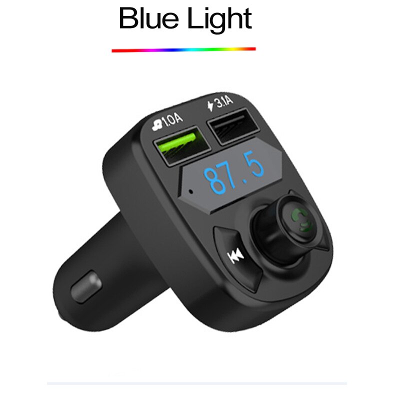 Jinserta Bluetooth 5.0 Fm Radio Transmitter Car Handsfree Bellen Wireless Aux Audio Ondersteuning U Disk/Tf Card 3.1A Usb autolader: Blue