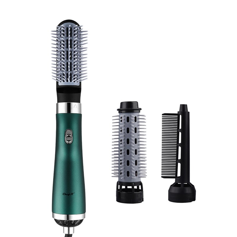 Electric Volumizer Hair Curler Air Hair Dryer Salon Straightener Rotating One Step Heat Air Comb Styling Brush: Green