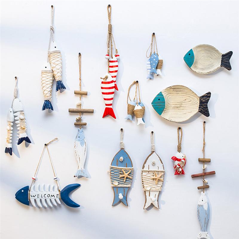 Mediterrane Stijl Houten Vis Opknoping Decor Boot Strand Muur Ornament Voor Thuis Cafe Winkel Marine Hanger Gordijn Decoratie
