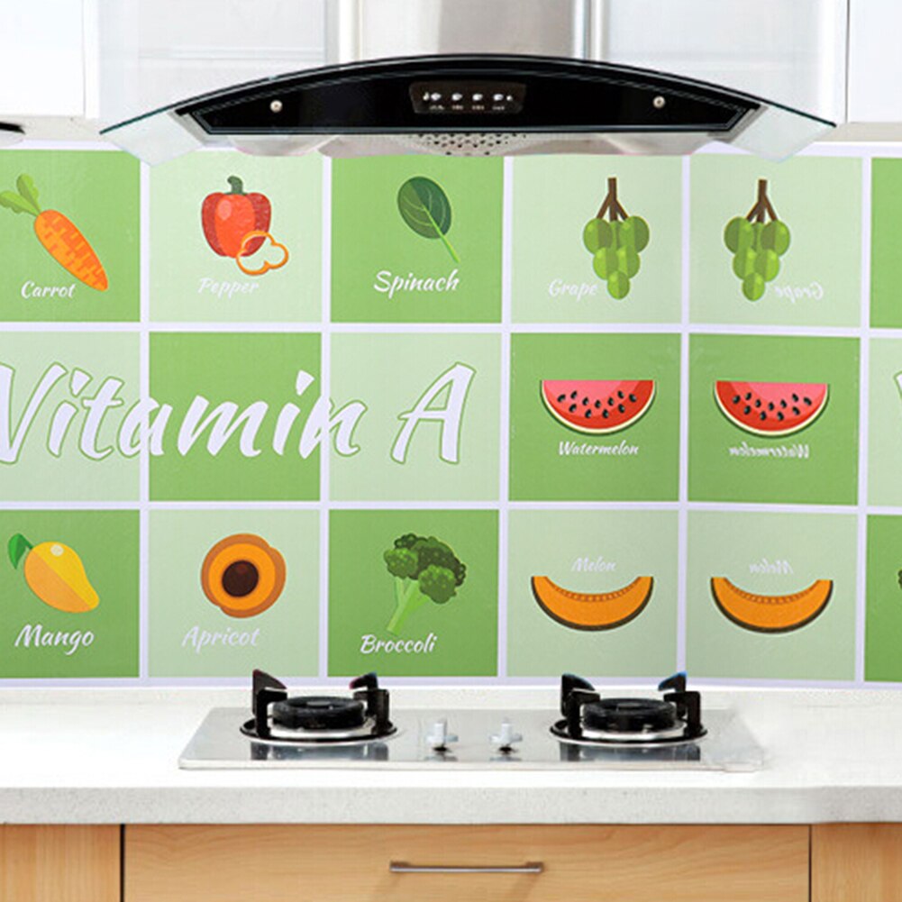 Aluminiumfolie keuken muursticker dier fruit servies snacks waterdicht zelfklevend keuken stickers decoratie behang