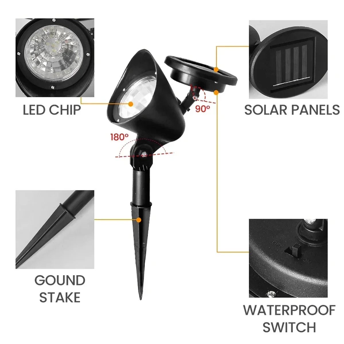 Foco Solar Led para exteriores, luces de jardín, decoración de paisaje, IP65, resistente al agua para césped, patio, camino, árbol, lámpara separada