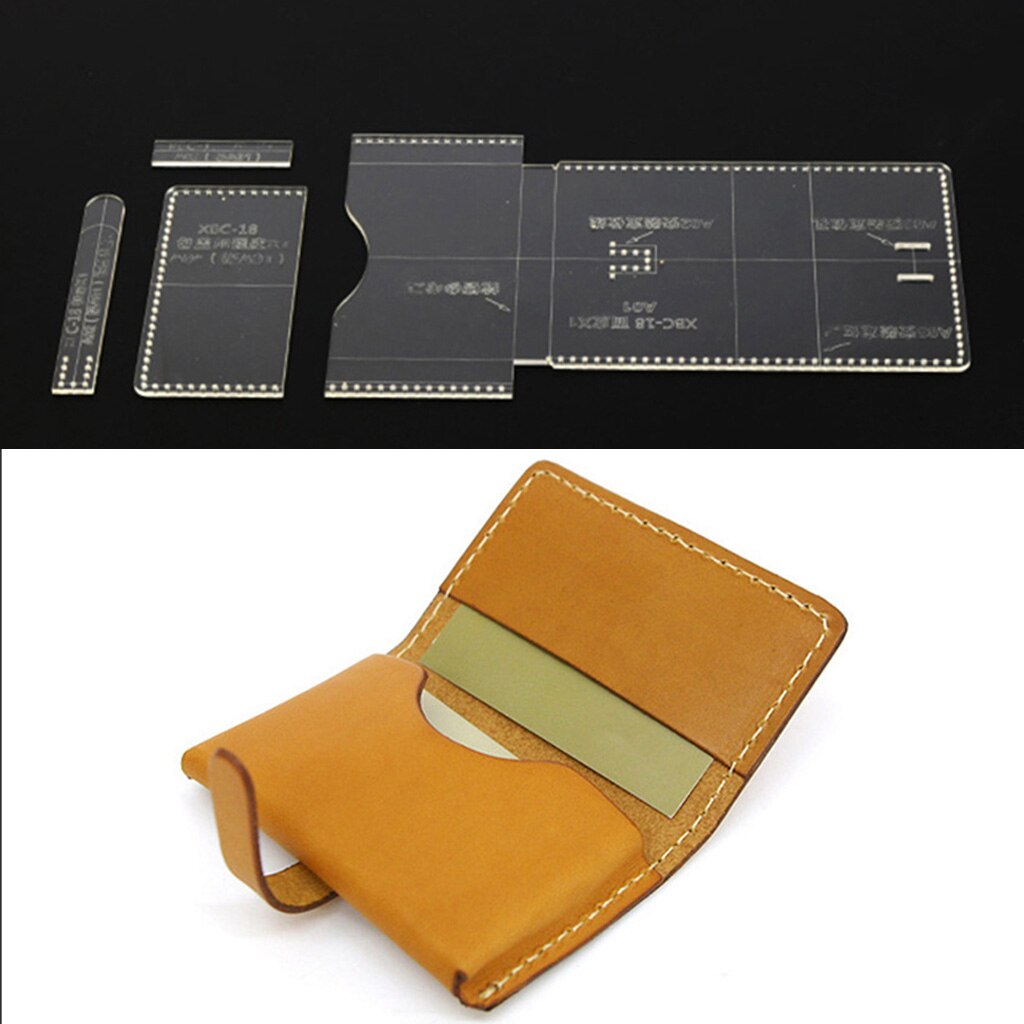 4-Packs Leather Handmade Craft Wallet Sewing Pattern Acrylic Stencil Template Sewing Accessories with Holes 10 x 7cm