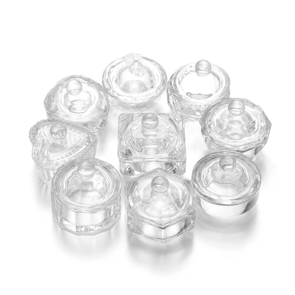 1pc acrylpoeder vloeibaar kristal glas dappendish deksel kom bekerhouder diy manicure apparatuur vrouwen nagelkunst decoratie gereedschap